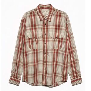 Filson Mens Plaid Button Up Long Sleeve Shirt Red Beige Size Small